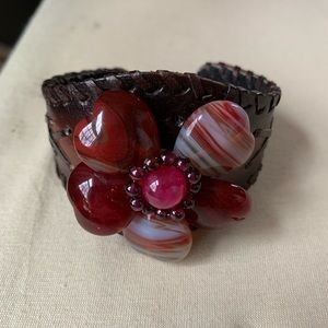 Leather and bead cuff bracelet
